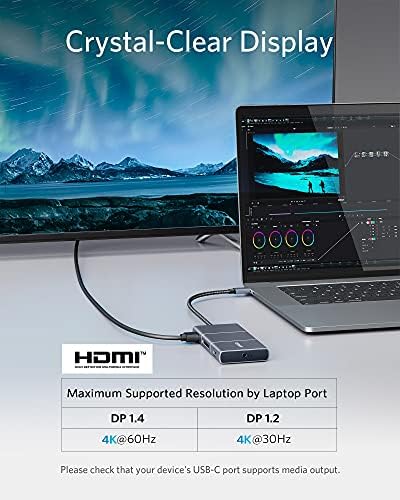 Anker USB C Hub, PowerExpand 6-in-1 USB-C Adaptörü, 4 K HDMI ile, 100 W Güç Teslimat USB C Bağlantı Noktası, 2 10 Gbps USB A Bağlantı
