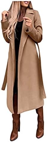 COKUERA kadın Moda Sonbahar Kış Yün Ceket Zarif Yaka Trençkot Şık Düz Renk Uzun Ceket İş Uzun Ceket