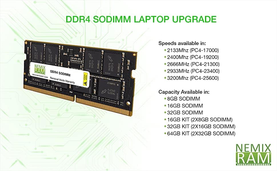 64 GB (2x32 GB) DDR4 2666 PC4-21300 SODIMM Dizüstü Bellek NEMIX RAM