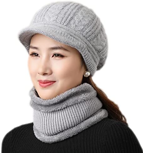 DANMY Bayan Kış Bere Şapka, Sıcak Örme Hımbıl Yün Kar Kayak Şapkaları vizörlü şapka