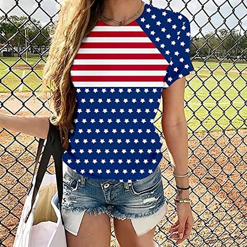 4 temmuz Tişörtleri Gömlek Kadınlar için Kısa Kollu O Boyun T-Shirt ABD Bayrağı Yıldız Çizgili Vatansever Tees Tops Gevşek Fit Artı