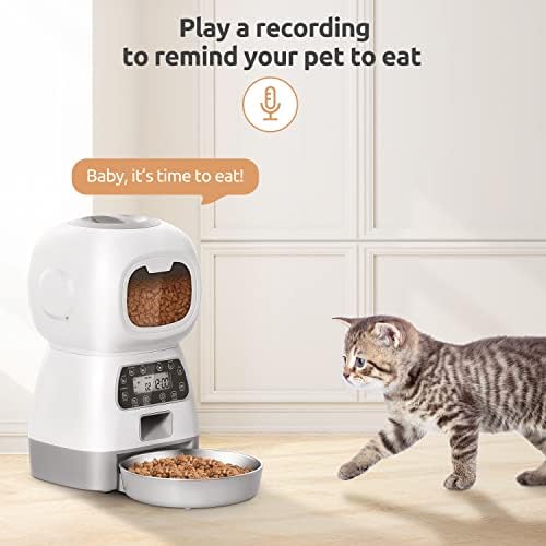 KutoraWorks Otomatik Kedi Besleyici, Döner Kilitli Kapaklı Köpek Maması Dağıtıcısı, Görsel Pencere, Hafıza Fonksiyonu, Ses Kaydedici,