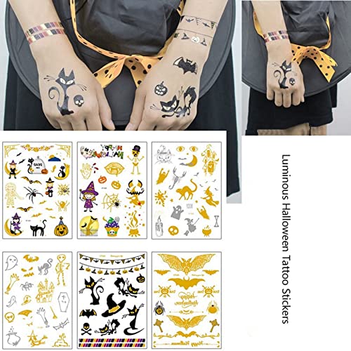 32 Levhalar Cadılar Bayramı Geçici Dövmeler Sticker Aydınlık Kabak Hayalet Sahte Yara Örümcek Kedi Dövmeler Parti Dekorasyon Makyaj