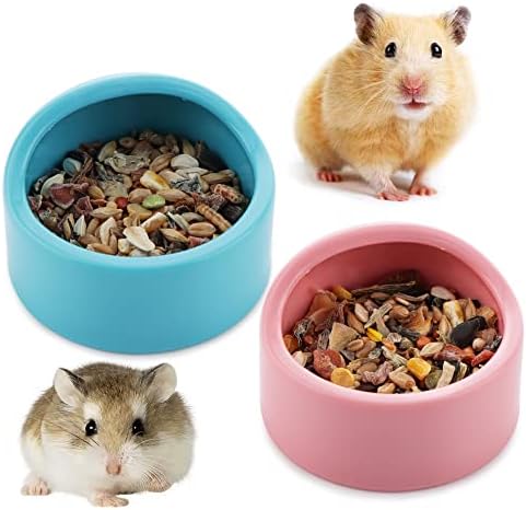 2 Adet Hamster Kase Plastik yiyecek kasesi ve Su Kabı Hamster Kirpi Kobay Şeker Planör Sıçan Gerbil Fareler Kemirgen (Mavi ve Pembe)