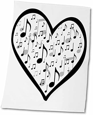 3dRose BrooklynMeme Tasarımları - İçinde Müzik Notaları Olan Kalp-Havlular (twl-253734-1)