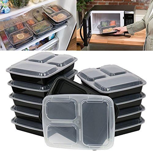 10 adet Mikrodalga Güvenli Plastik Yemek Kabı yemek kabı Gıda Depolama Paket Servisi olan restoran (3'e Bölünmüş)