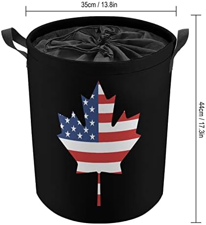 Amerikan Bayrağı Kanada Bayrağı 42L Yuvarlak çamaşır sepeti Katlanabilir Giysi Sepetleri İpli Üst