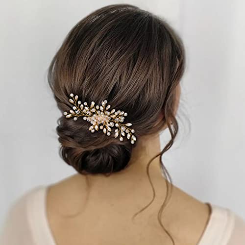 Easedaily Kristal Gelin Düğün Saç Tarak Gümüş Rhinestone Gelin saç parçaları saç tokası saç aksesuarları Kadınlar ve Kızlar için (B-altın)