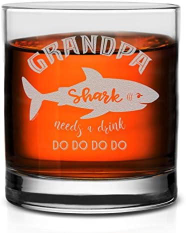 Veracco Büyükbaba Köpekbalığı Bir içkiye İhtiyacı var viski bardağı Komik Doğum günübüyükbaba için hediyeler (Şeffaf, Cam)
