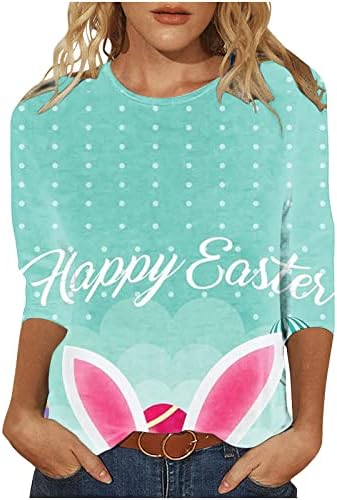 Paskalya Gömlek Kadınlar için Sevimli Tavşan Yumurta Baskılı Tees 3/4 Kollu günlük t-Shirt Kazak Yaz Yuvarlak Boyun Bluz Üst
