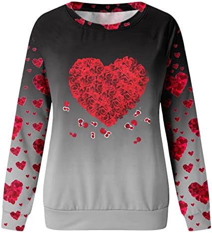 Kadın Kalp Çiçek Grafik Kazak Düzenli Gömme Casual Tee Gömlek Ekip Boyun Gevşek Tişörtü Sevgililer Günü