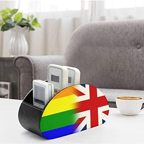 LGBT Gurur İngiliz Bayrağı Uzaktan Kumanda Tutucular PU Deri Caddy Depolama Organizatör Kutusu 5 Bölmeli Ev Ofis Malzemeleri için