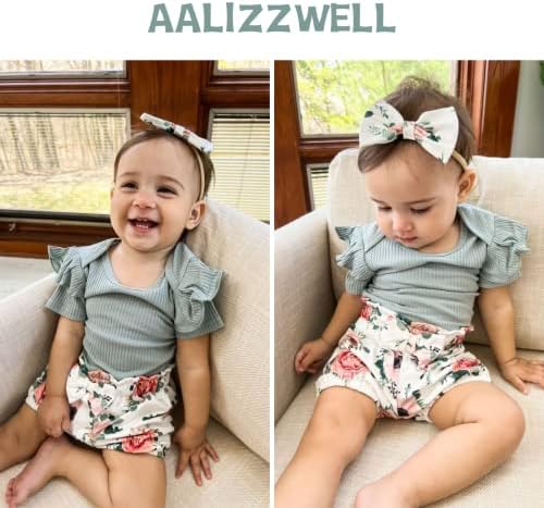Aalizzwell Bebek Kız Nervürlü Bodysuit Gaf Şort Kıyafetler yaz giysileri