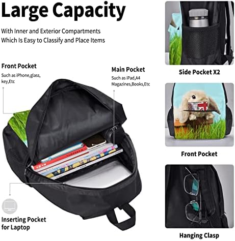 Bunny Yeşil Çim Baskı okul sırt çantası Gençler Kız Erkek Okul Çantaları Sırt Çantası Öğle Yemeği Çantası Kalem Çantası, Seyahat Sırt