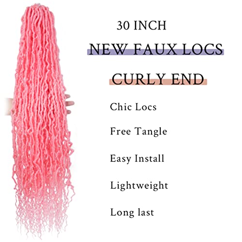 BOHOBABE 30 İnç Yeni Sahte Locs Kıvırcık Uçlu 6 Paket Yumuşak Locs Tığ Saç 72 İpliklerini Uzun Doğal Kahverengi Tığ Örgüler (6 Paket,Pembe)