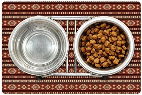 Yiyecek ve Su için Ambesonne Afgan Evcil Hayvan Matı, Toprak Renklerinde Çizgili Desenli Zamansız Eşkenar Dörtgenler Klasik Motif Tasarımı,