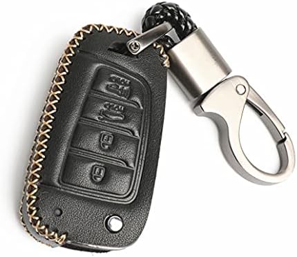 WFMJ için Siyah Deri Hyundai Kona 2018 2019 2020 2021 4 Düğmeler Çevirme akıllı Anahtar Fob Vaka Kapak Zinciri