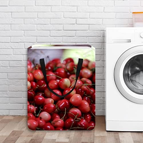 Kiraz Meyve Baskı Katlanabilir çamaşır sepeti, 60L Su Geçirmez çamaşır sepetleri çamaşır Kutusu Giysi Oyuncak Depolama Yurt Banyo Yatak