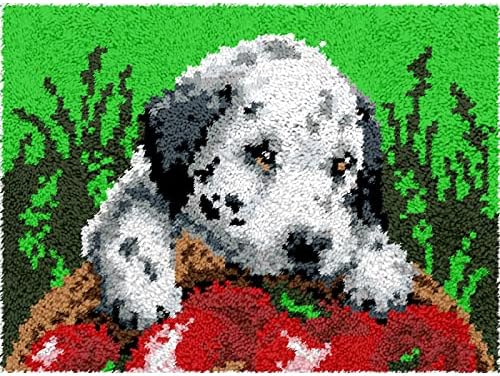 Mandal Kanca Yastık Halı Nakış Seti, Nakış Baskılı Tuval Goblen Karikatür Köpek Halısı 52×38Cm