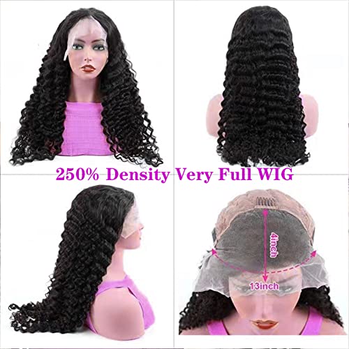 yuccy 250 % Yoğunluk Derin Dalga Dantel ön peruk İnsan Saçı13×4 Derin Kıvırcık dantel ön peruk insan saçı Peruk Siyah Kadınlar için
