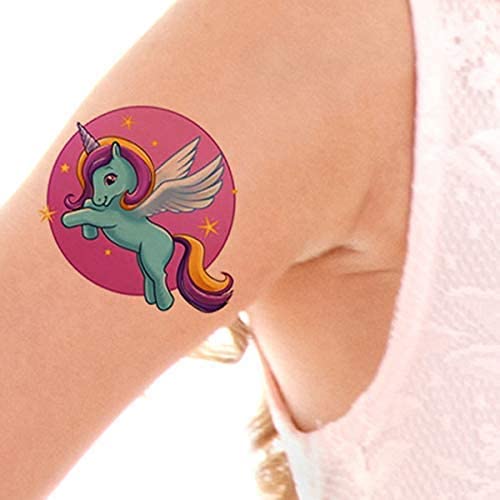 Tatodays Geçici unicorn dövmeler güzel karikatür transferi çıkartmalar kız çocuklar için tek boynuzlu atlar kalpler gökkuşağı doğum
