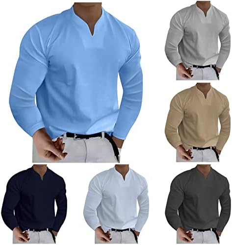 YYQXIıyty erkek Rahat Düz Renk V Yaka Gömlek beyefendi Iş Uzun Kollu T-Shirt Rahat Gevşek Bluzlar