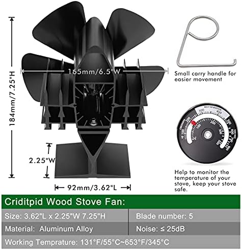 Criditpid ısı Powered soba Fan ile manyetik termometre, 5 bıçak şömine hava fanı için ev ahşap / Log brülör / şömine, helikopter şeklinde