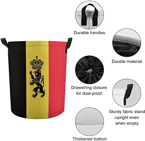 Belçika Bayrağı Rozeti 42L Yuvarlak çamaşır sepeti Katlanabilir Giysi Sepetleri İpli Üst