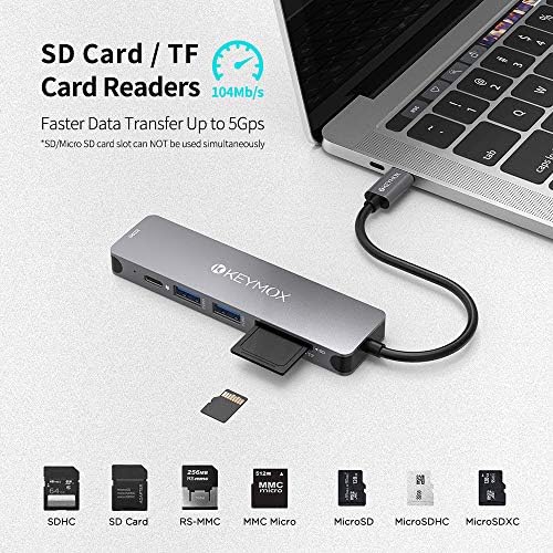USB C Hub Multiport Adaptörü-KEYMOX 6 in 1 USB C Dongle ile 2 USB-A, 100 W PD Şarj, 4 K HDMI, SD/TF kart okuyucu ile uyumlu MacBook