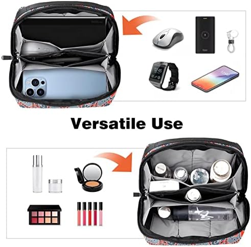 Taşıma çantası Seyahat kılıf çanta USB kablo düzenleyici Cep Aksesuar Fermuar Cüzdan, Mandala Kırmızı Mavi Vintage