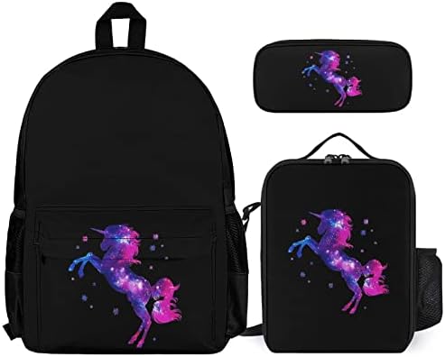 Galaxy Unicorn Sırt Çantaları Setleri Okul Seyahat Sırt Çantası Baskılar Bookbag Öğle Yemeği Çantası ve Kalem Kutusu Kadın Erkek