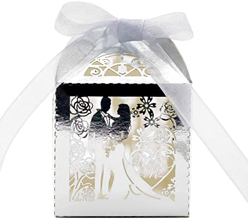 Romantik Düğün Şeker Kutuları, 50 adet Lazer Kesim İyilik Kutuları Tatlı Severler Dekorasyon Küçük Hediye Kutuları Parti İyilik Kutuları