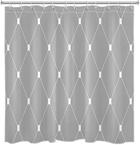 LB Gri Minimalist Duş Perdesi Dekor, Modern Gri ve Beyaz Geometrik Desen Dokulu Duş Perdeleri Banyo için 72X78 inç Polyester Kumaş