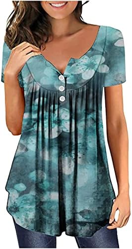 Kızlar Kısa Kollu Tekne Boyun Düğme Aşağı Çiçek Grafik Pilili Dantelli Üst Tee Sonbahar Yaz pamuklu bluz Bayan