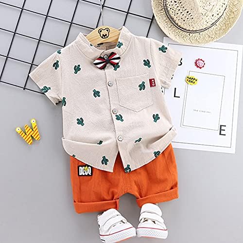 Erkek bebek Giysileri Kıyafetler Kaktüs Baskı Üstleri Rahat 2 ADET Set İtfaiye Arabası Giysileri Çocuklar için yaz giysileri (Haki,