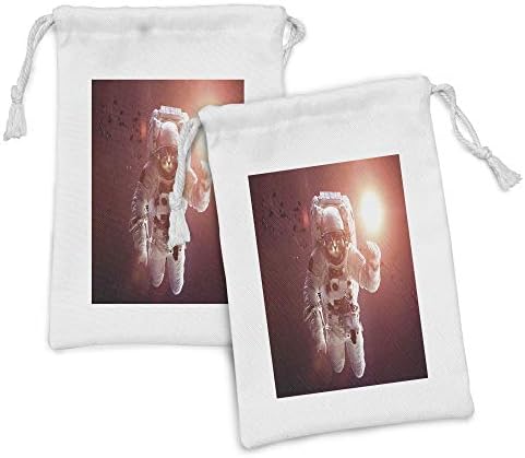 Ambesonne Uzay Kedisi Kumaş Kılıfı 2'li Set, Astronot Kıyafeti Görüntüsüne Sahip Uzay Gezegeni Göktaşları Galaksisindeki Evcil Kedi,