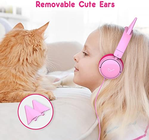 vinamass Çocuk Kulaklıkları, Dekoratif Kedi Kulaklı Yürümeye Başlayan Çocuk Kulaklıkları, 85dB / 94dB Güvenli Ses Sınırı, Çocuklar