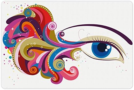 Yiyecek ve Su için Ambesonne Eye Pet Mat, Soyut Sanat Eseri Kadının Gözü Renkli Canlı Girdaplar Noktalar Kıvrımlı Çizgiler Kadınsı