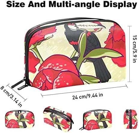 Taşıma çantası Seyahat kılıf çanta USB kablo düzenleyici Cep Aksesuar Fermuar Cüzdan, Kırmızı Gül Çiçek Papağan Vintage