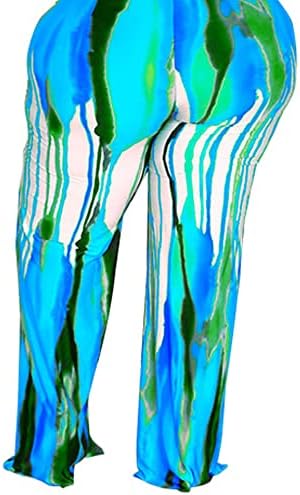SOMTHRON kadın Artı Boyutu 2 Parça Kıyafetler Batik Baskı Kısa Kollu Bağlı Düğüm Kırpma Üst Geniş Bacak Cepler Uzun pantolon seti