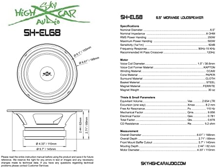 Gökyüzü Yüksek Araç Ses SHCA EL68 6.5 Orta Kademe Midbass Hoparlör 500 Watt 8 ohm (Tek)