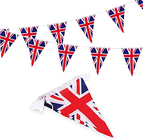 RUİXİA Kumaş Union Jack Kiraz Kuşu Dize Bayrağı 8m26ft Uzunluğunda 25 Üçgen Bayraklı Kiraz Kuşu İngiliz Afişleri Parti Dekoru İngiliz
