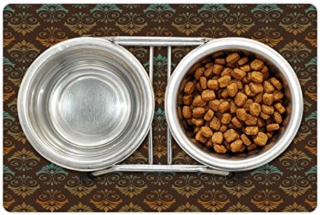 Yiyecek ve Su için Lunarable Damask Pet Mat, Efektli Vintage Viktorya Tarzı Çiçek Simetrik Tasarım, Köpekler ve Kediler için Dikdörtgen