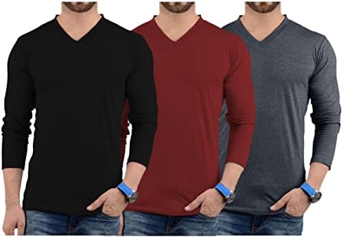 Decrum V Boyun uzun kollu erkek gömlek Tişörtleri Çoklu Yumuşak Rahat Tam Kollu T Shirt Erkekler için 3'lü Paket