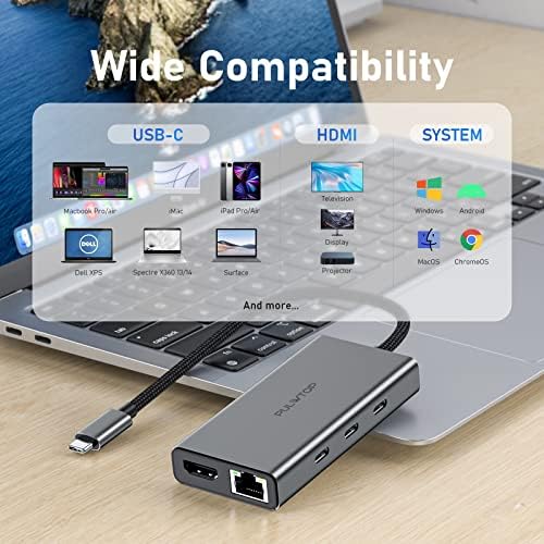 3 Port USB-C Hub 10 Gbps Laptop için 6 in 1 USB C HUB Multiport Adaptörü Dock ile 4 * 10 Gbps USB C Bağlantı Noktası、1 * HDMI@4K60Hz、100