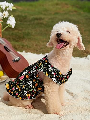 QWİNEE Çiçek Baskı Köpek Elbise Fırfır Kollu Köpek Prenses Elbise Rahat Hafif Parti Tatil Elbiseler Küçük Orta Kediler Köpekler için