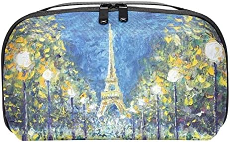 Taşıma çantası Seyahat kılıf çanta USB kablo düzenleyici Cep Aksesuar Fermuar Cüzdan, Yağlıboya Eyfel Kulesi Paris