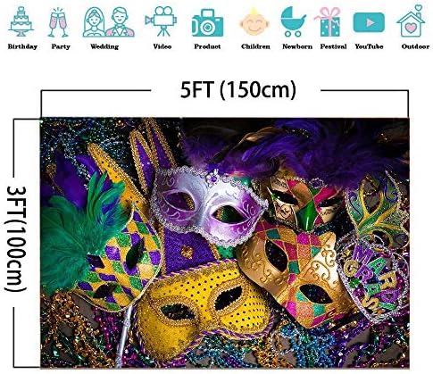 Masquerade Arka Planında Mor Altın Glitter Boncuk Maske Karnaval Fotoğraf Backdrop Vinil 5x3ft Fiesta Mardi Gras Dans Fotoğraf Arka