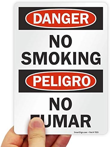 SmartSign Tehlike-Sigara İçilmez İki Dilli Etiket / 5 x 7 Lamine Vinil