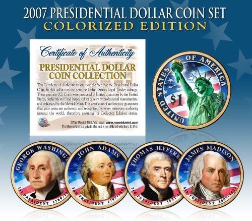 2007 Başkanlık $1 Dolar RENKLENDİRİLMİŞ Başkan 4 Jetonlu Komple Set w/Kapsüller